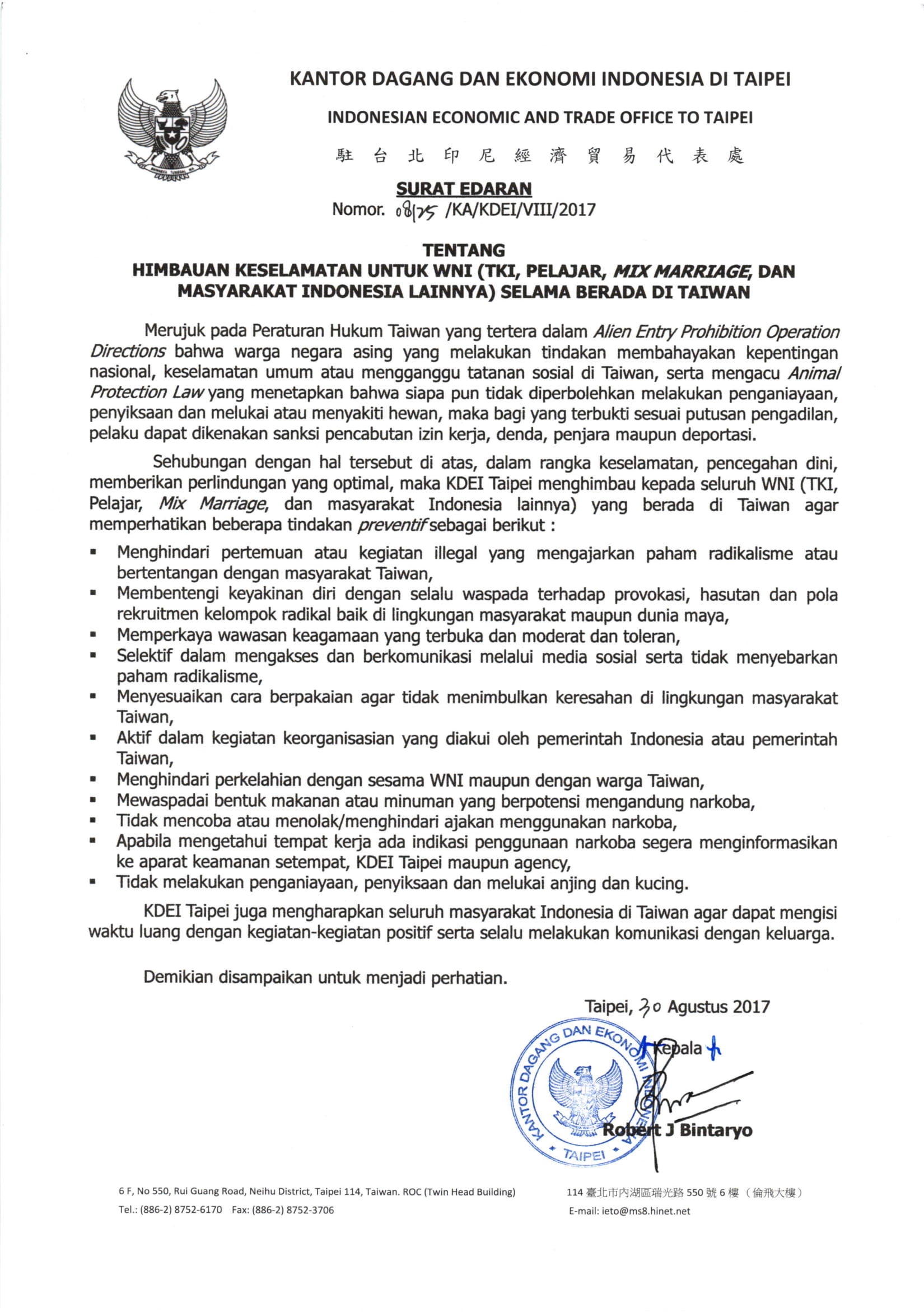 Himbauan Keselamatan untuk WNI (PMI, Pelajar, Mix Marriage dan M