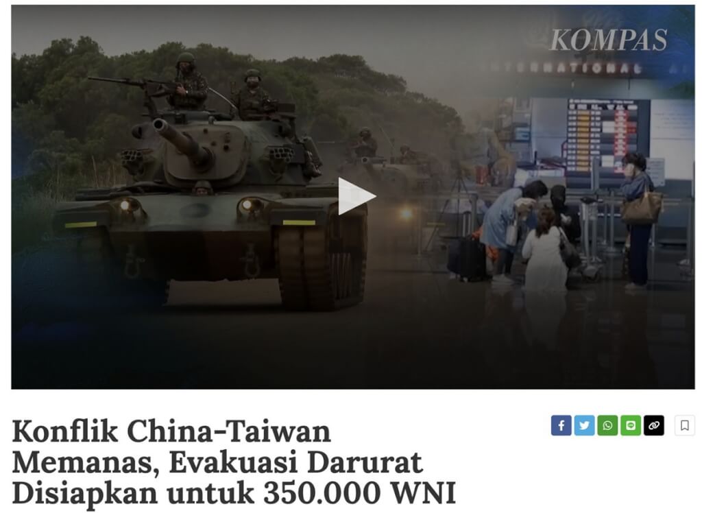 Situasi Tiongkok – Taiwan, Indonesia Mempersiapkan Evakuasi Darurat untuk 350.000 WNI