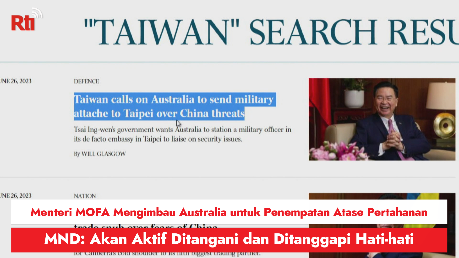 Menteri MOFA Mengimbau Australia untuk Penempatan Atase Pertahanan, MND: Akan Aktif Ditangani dan Ditanggapi Hati-hati
