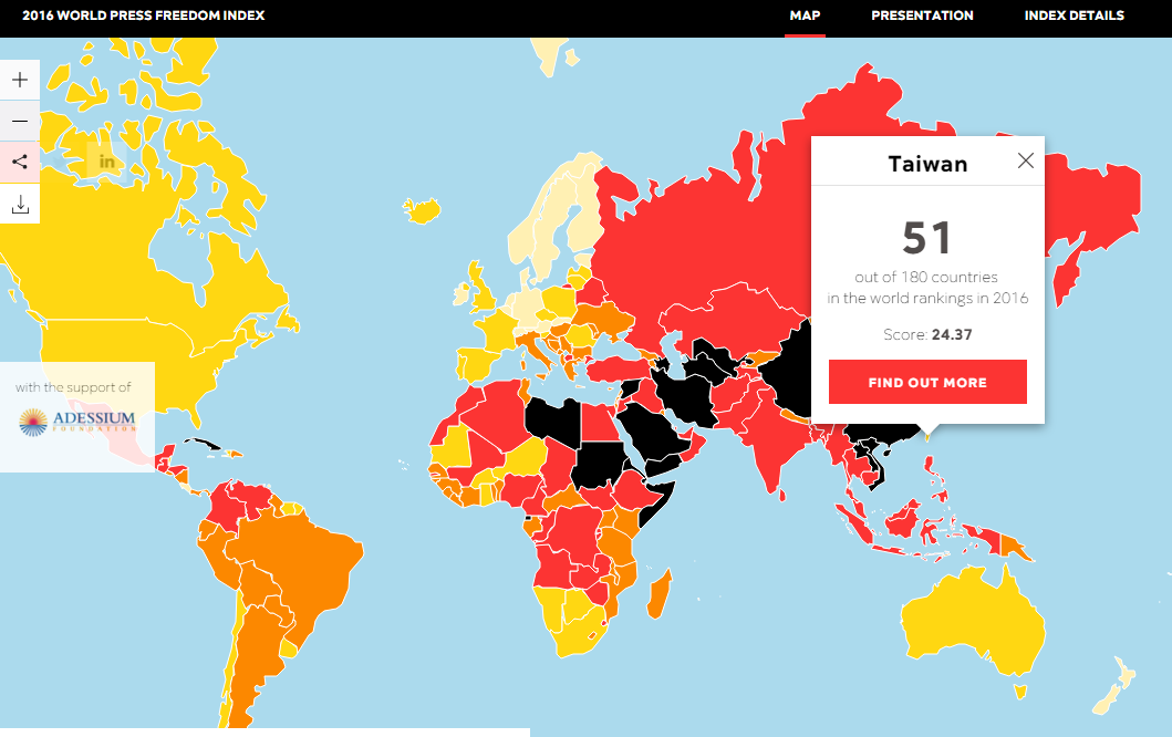 Taiwan di Urutan 51 Indeks Kebebasan Press Dunia