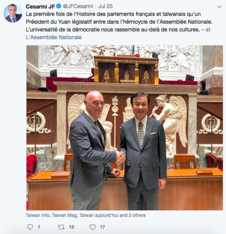 Ketua Yuan Legislatif Perdana Mengunjungi Majelis Nasional Perancis