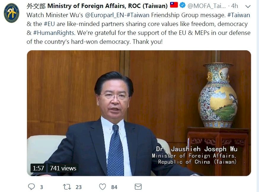Video Ucapan Menlu Joseph Wu: Taiwan Pertahankan Demokrasi Menentang Tekanan Daratan Tiongkok