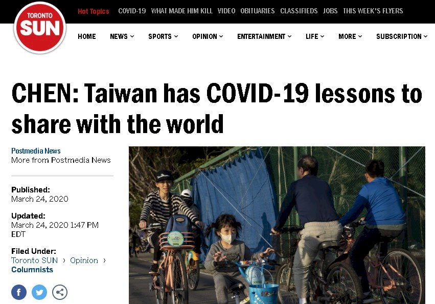 Perwakilan Taiwan di Kanada Nyatakan Taiwan Siap Bekerja Sama dengan Kanada Tangani COVID-19