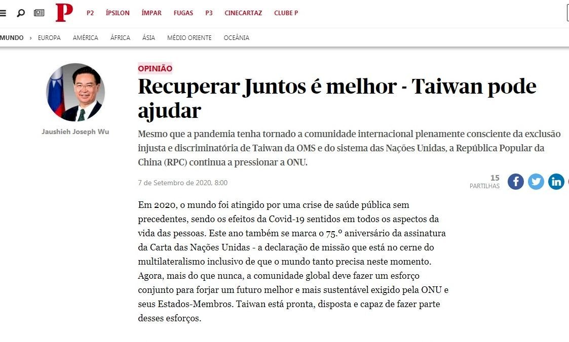 Artikel Menlu MOFA di Media Portugal “Publico”