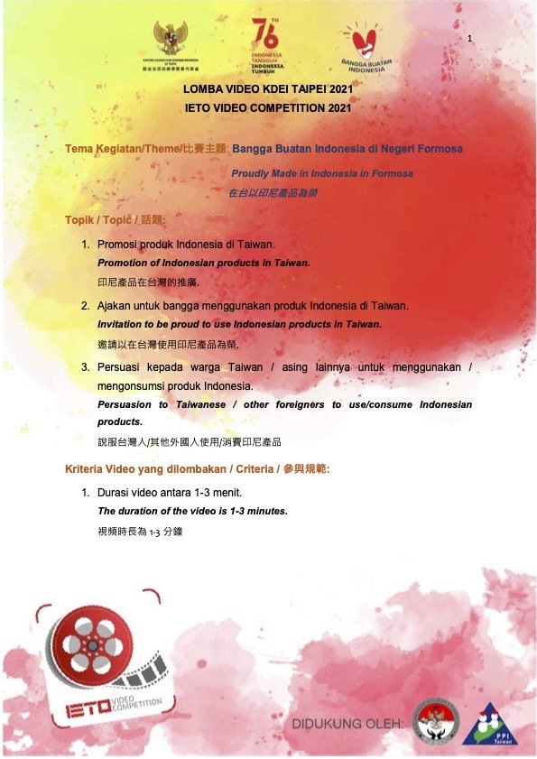 KDEI Taipei Gelar Lomba Video untuk Mempromosikan Produk Indonesia di Taiwan