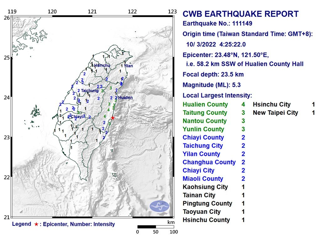 Dua Gempa Guncang Taiwan Timur dan Tenggara