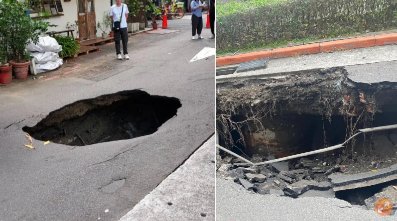 Penampakan Lubang Raksasa Sedalam 3 Meter di Distrik Datong, Taipei