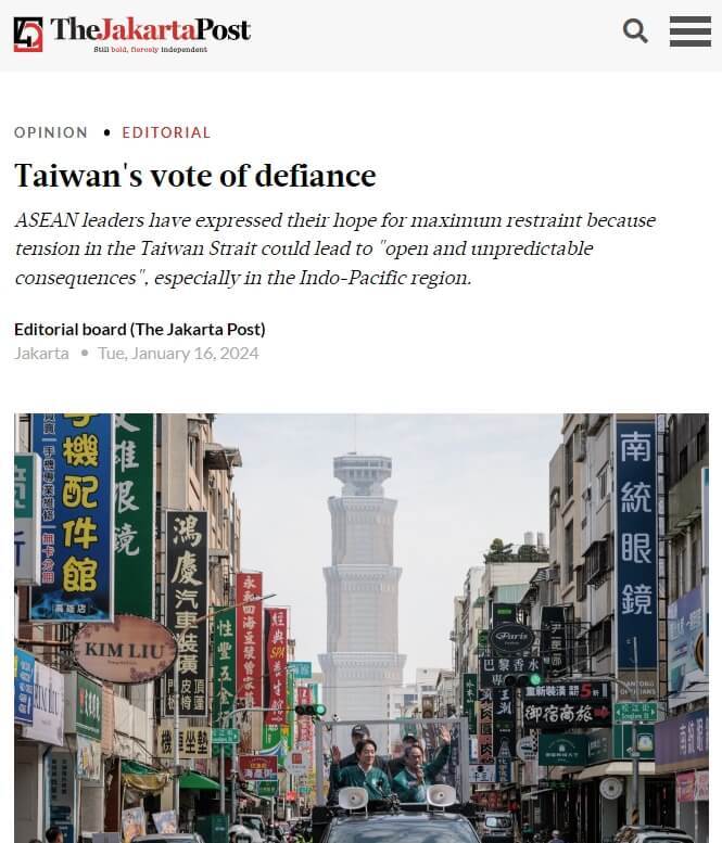Editorial Media Indonesia: Taiwan Mengharapkan Kebebasan dan Menolak RRT dengan Suara